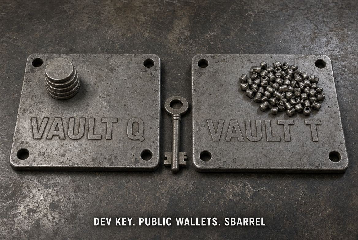 Vault Q stacked quote beside Vault T inventory